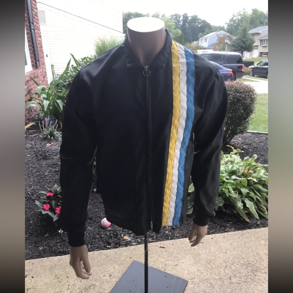 Vintage 3 Stipe Light Nylon Motorcycle/cycling Jacket 1970’s? No Tears Or Pulls